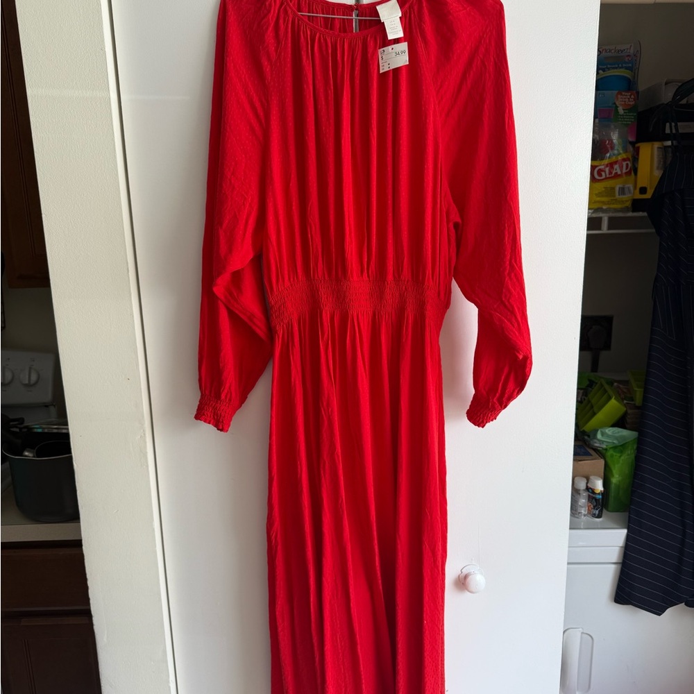 H&M Red Bishop Sleeve Gown for Work